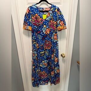 Blue Floral Midi Dress - Vibrant Pattern